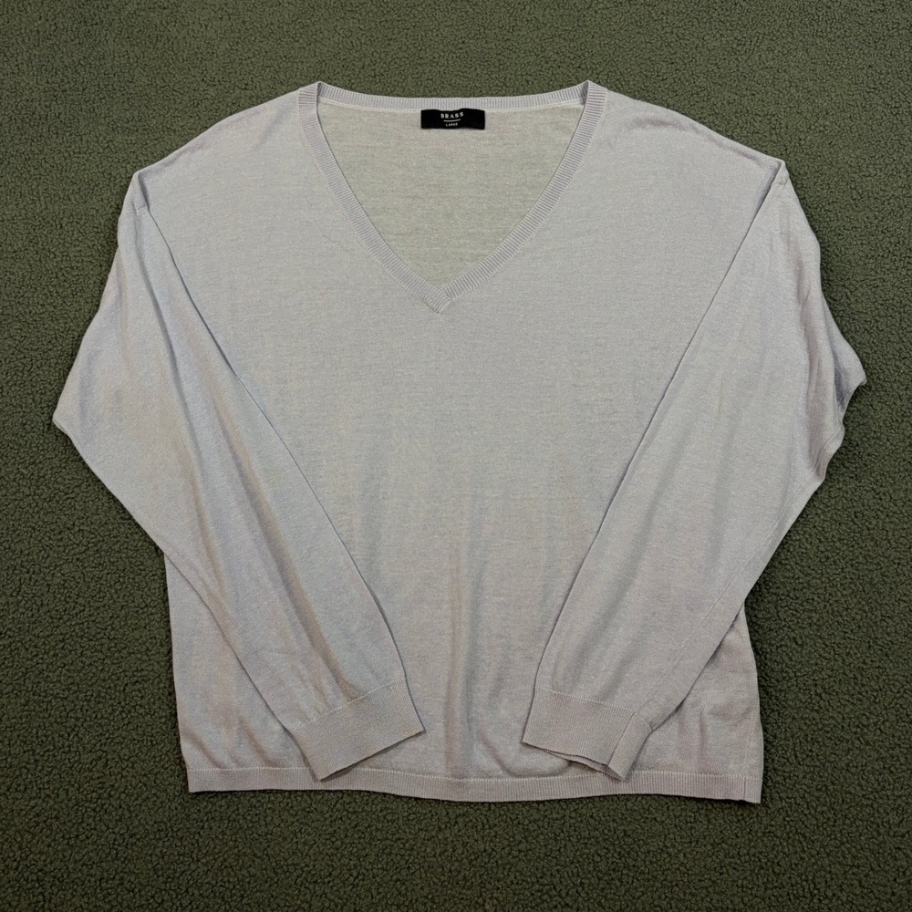Brass V-Neck Sweater Women Large Purple Lavender Linen Tencel Blend Lightweight